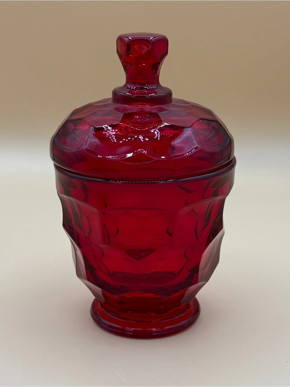 Vintage Viking Glass Georgian Ruby Red Amberina Covered Sugar & Creamer GLOWS